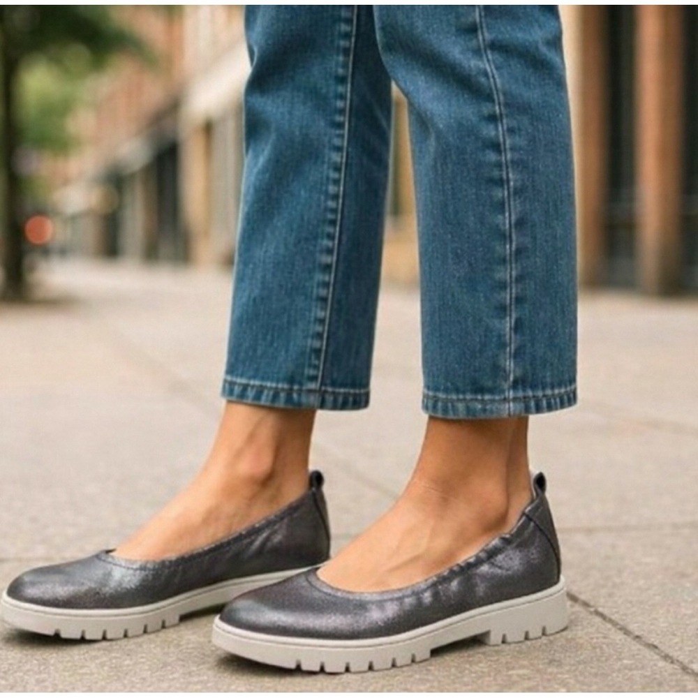 Vionic Metallic Gray Slip-On Flats with Chunky White Sole